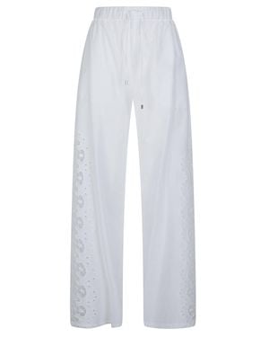 Patrizia Pepe Wide Leg Cotton Eyelet Lace Pants - White