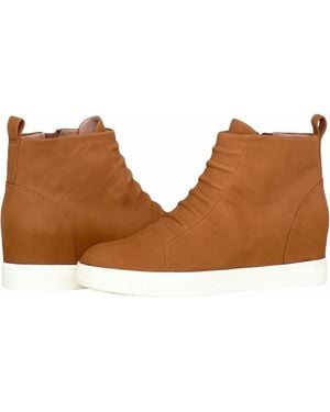 Linea Paolo Ashley Bootie Cognac Leather Side Zip Wedge Boots Khd790 - Brown