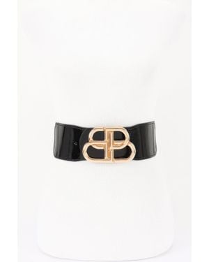 Fashnzfab Vegan Leather Metal Buckle Elastic Belt - Black