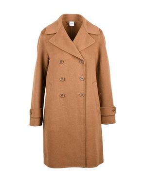 Aspesi Double-Breasted Wool Coat With Button Closure And Side Pockets - Brown