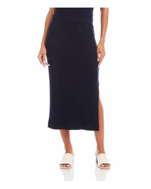 Karen Kane Ribbed Side-Slit Midi Skirt - Blue