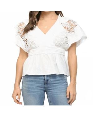 Fate Embroidered V Neck Top - White