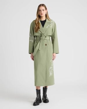 NVLT Trench Coat With Embroideries - Green