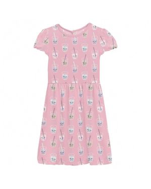 KICKEE Girl's Flutter Sleeve Twirl Dress With Pockets - Pink