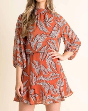 Thml Amberliss Leaf Print High-Neck Dress - Red