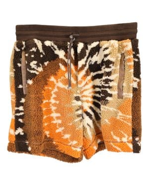Amiri Wide-Leg Leather-Trimmed Tie-Dyed Drawstring Shorts - Orange