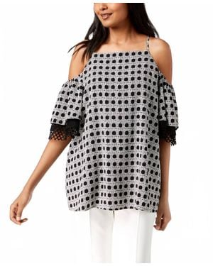 Alfani Printed Cold Shoulder Top - Black