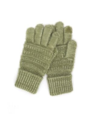 Fashnzfab Fuzzy Cable Knit Smart Touch Gloves - Green