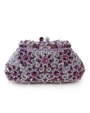 Fashnzfab Imitation Rhodium Metal Clutch With Top Grade Crystal - Purple