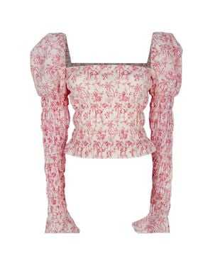 Caroline Constas Delilah Printed Shirred Blouse - Pink
