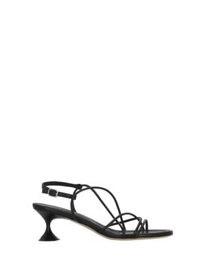Poeve Ankle Strap Leather Sandals - Black