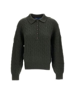 Polo Ralph Lauren Cable-Knit Cashmere Blend Sweater With Polo Collar - Black