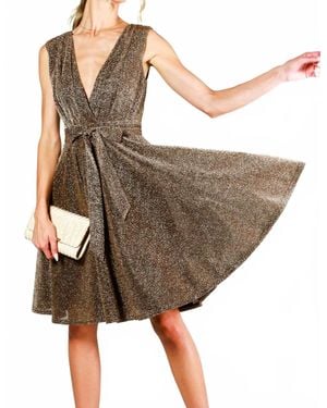 Vine & Love Surplice V-Neck Sleeveless Tie Waist Dress - Brown
