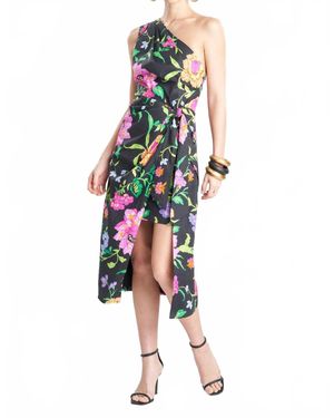 Natori Junko Cotton Poplin Asymmetrical Drape Dress - Multicolor