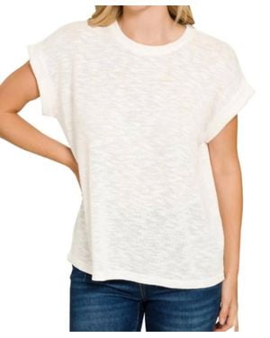 Zenana Slub Rolled Sleeve Tee - White