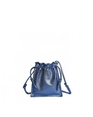 LEMIZ Mini Bowie Drawstring Leather Bag - Blue