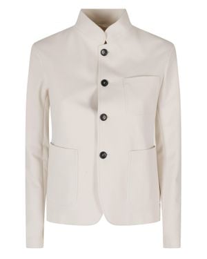 Circolo 1901 Cream Mandarin Collar Single-Breasted Cotton Jacket - Natural