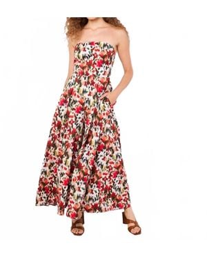 Apricot Ikat Floral Print Jumpsuit - Red