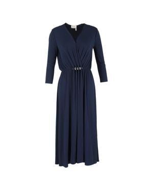 Lanvin V-Neck Pleated Long Sleeve Midi Dress - Blue