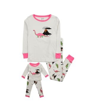 Leveret Dinosaur Print Matching Doll Pajamas - Gray