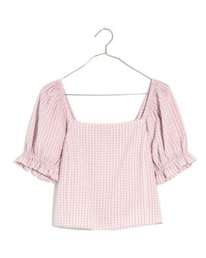 Madewell Seersucker Hopewell Top Provence Grape Puff Sleeve Crop Red37 - Pink
