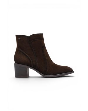 Tamaris Mocca Suede Leather Heeled Ankle Boots - Brown