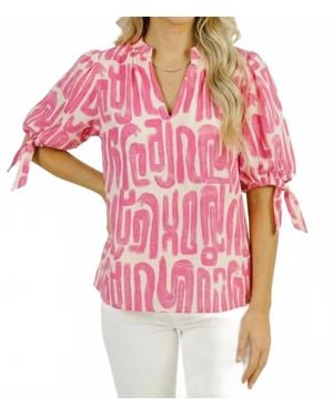 Thml Callie Abstract Print Tie Sleeve Blouse - Pink