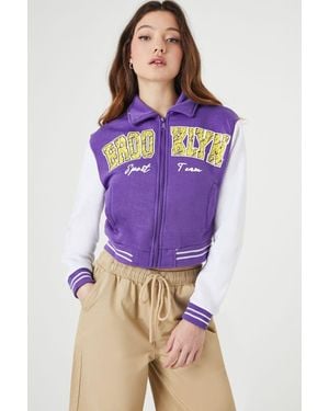 Forever 21 Brooklyn Zip-Up Bomber Jacket - Purple