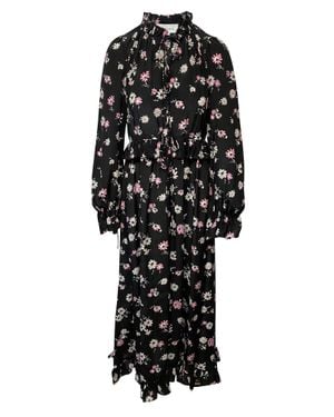 Les Rêveries Floral Print Silk Tie-Front Maxi Dress - Black