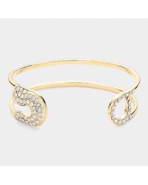 Fashnzfab Stone Paved Tip Safety Pin Cuff Bracelet - Metallic