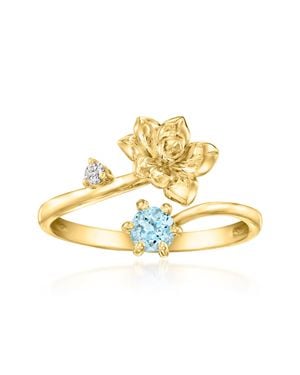 Ross-Simons Daffodil Flower/March Birthstone Ring With Aquamarine And Single Lab-Grown Diamond - Metallic
