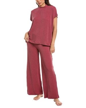 Marion 2Pc Raised Rib T-Shirt & Pant Set - Red
