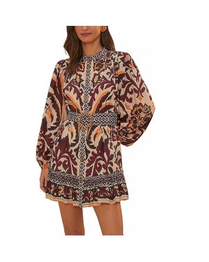 FARM Rio Above Knee Printed Mini Dress - Brown