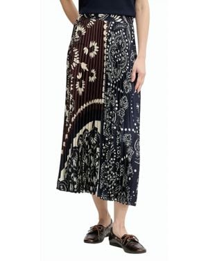 Weekend Patchwork Midi-Length Pleated Skirt - Black