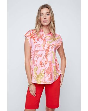 Renuar Printed Button Front Top - Red