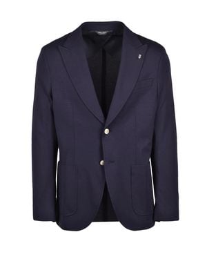 Berry & Brian Rounded Viscose Polyamide Elastane Blazer Jacket - Blue