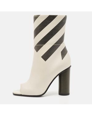 Anya Hindmarch Cream Stripe Leather Peep Toe Ankle Boots - Natural