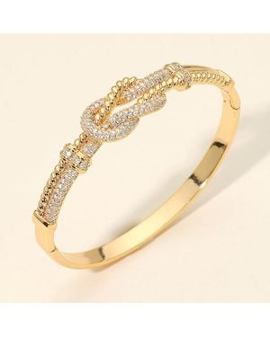 Fashnzfab Cz Pave Infinity Knot Accent Hinged Bangle Bracelet - Metallic