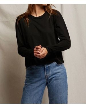 PERFECTWHITETEE Cotton Long Sleeve Boxy Crew Tee - Black