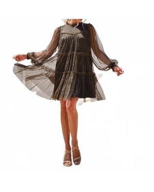 Jodifil Long Sleeve Mesh Mini Dress - Brown