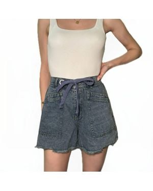 Mustard Seed Tied Front Raw Edge Denim Shorts - Blue