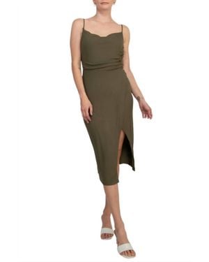 Laundry by Shelli Segal Spaghetti Strap Cowl Neck Slit Side Solid Knit Dress - Green