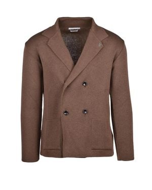 Daniele Alessandrini Textured Knit Blazer With Double-Breasted Closure - Brown