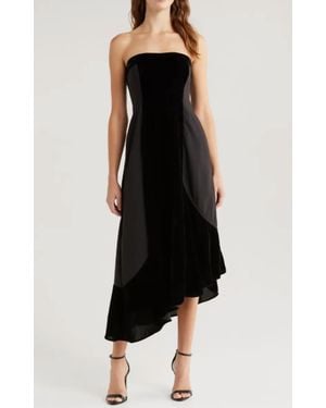 Du Paradis Geneva Mixed Media Strapless Asymmetric Midi Dress - Black