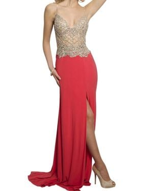 JVN Embellished Crystal Jersey Gown - Red