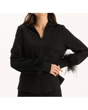 tyler boe Erin Ponte Feather Sleeve Top - Black