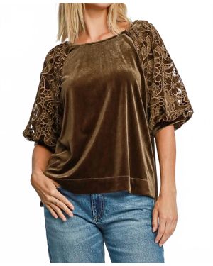 Umgee Velvet & Lace Top - Brown