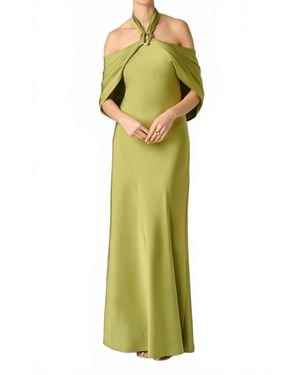 Aidan Mattox Satin Draped Shawl Halter Gown - Green
