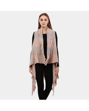 TRUEDAMES Plaid Fringe Vest - Pink