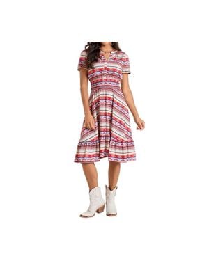 Panhandle Short Sleeve Elastic Waist Dress - Red